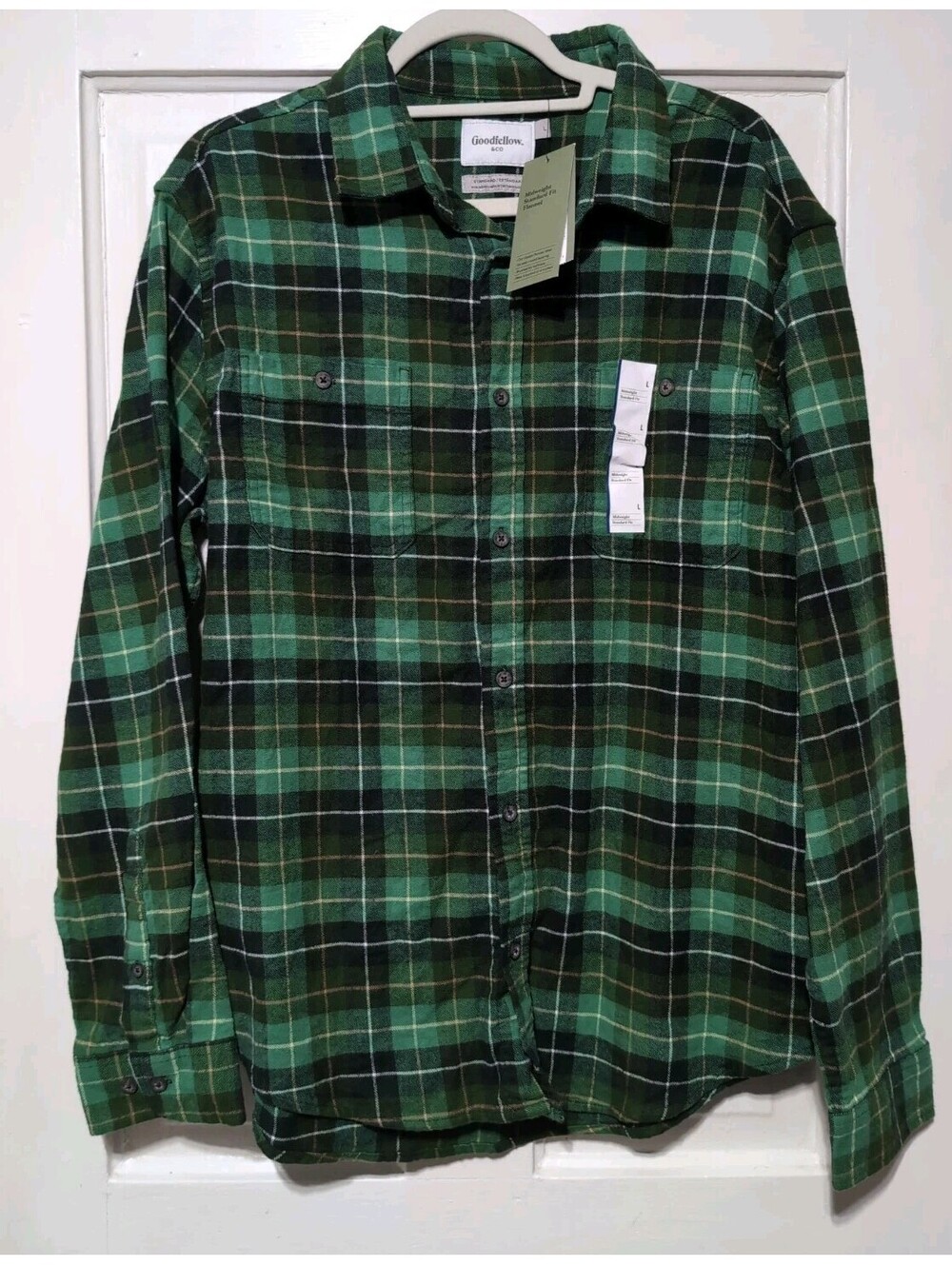 Goodfellow & Co Plaid Green Flannel Button-Up Shirt Midweight Men's L(1633)E